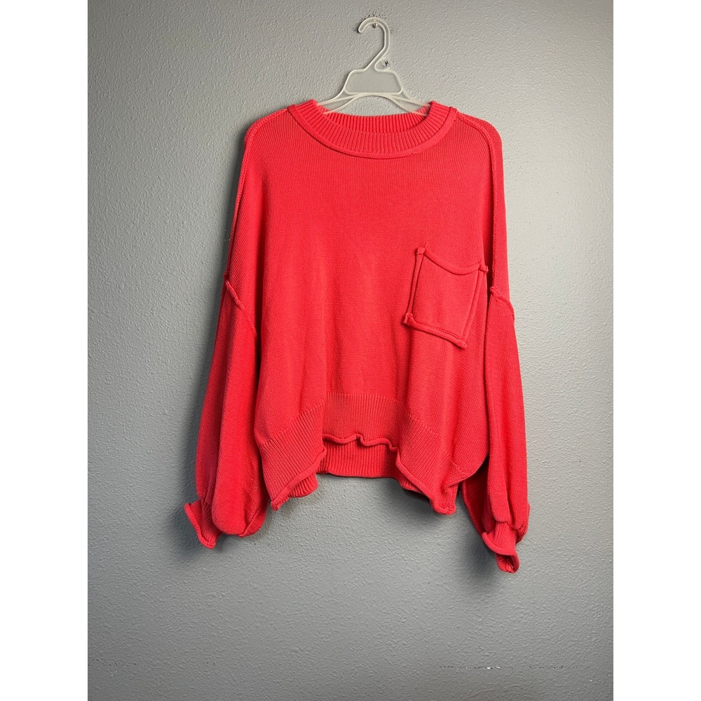 POL Womens‎ Red Oversized Cotton Knit Sweater Balloon Sleeve Cottagecore Small
